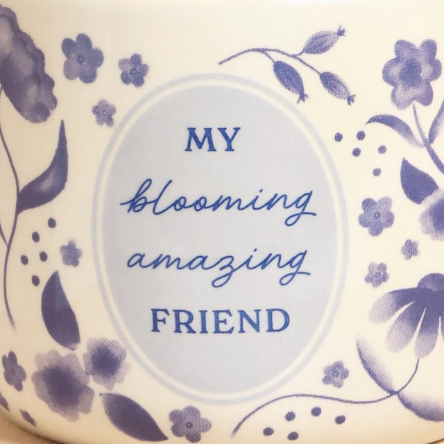 Amazing Friend Blue Wildflower Blooming Ceramic Mug Text Detail