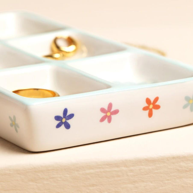 Blue Floral Ceramic Trinket Tray Side View
