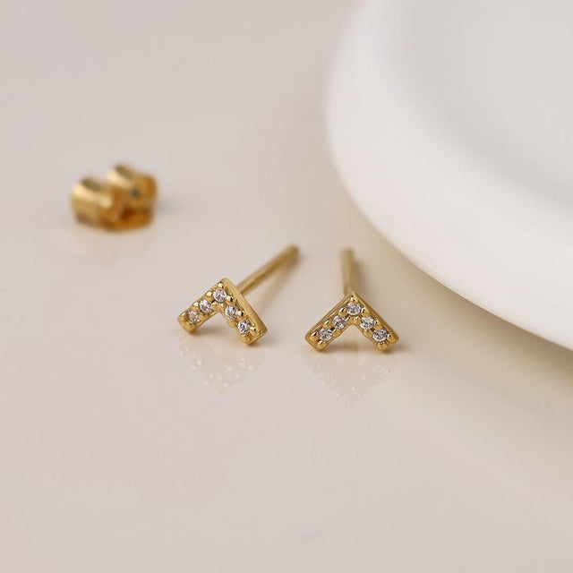 Gold Crystal Chevron Stud Earrings