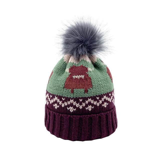 Dark Cherry Aran Coo Pom Pom Hat