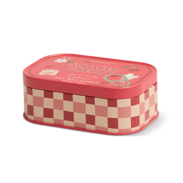 Smoked Cherry Printed Tin Candle Close Up