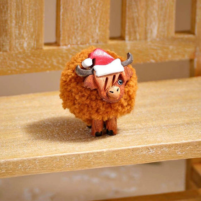 Mini Santa Highland Cow Pom Pom Decoration