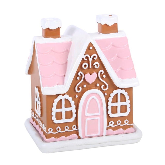 Pink Gingerbread House Incense Cone Burner Front Facing