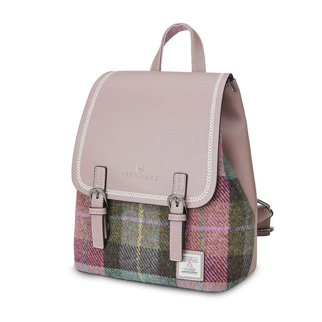 Harris Tweed Pink and Green Tartan Jura Backpack Side Facing