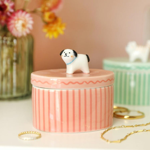 Pink Oval Dog Trinket Pot