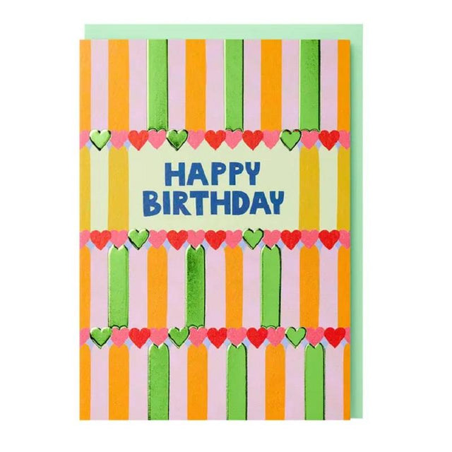 Happy Birthday Hearts & Stripes Card