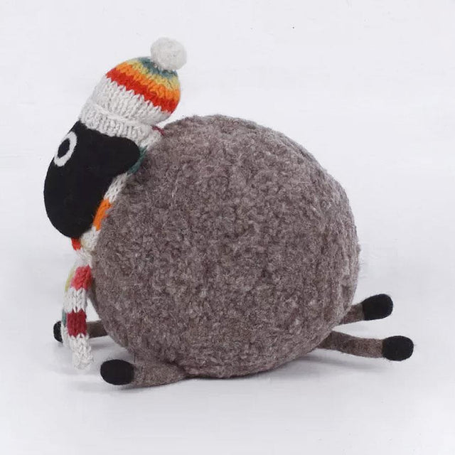 Stuart the Sheep with Rainbow Hat Doorstop Side Facing