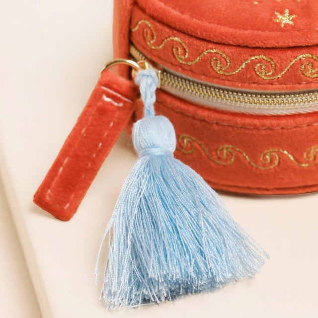 Rust Celestial Velvet Mini Round Travel Jewellery Case Detail