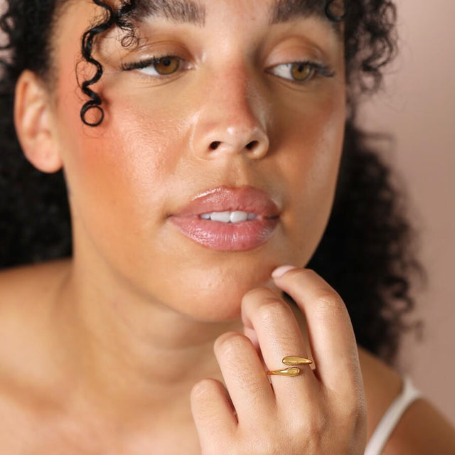 Teardrop Wrap Ring in Gold on Model