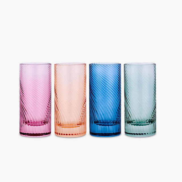Pink, Peach, Green & Blue Twist Shot Glasses Set Close Up
