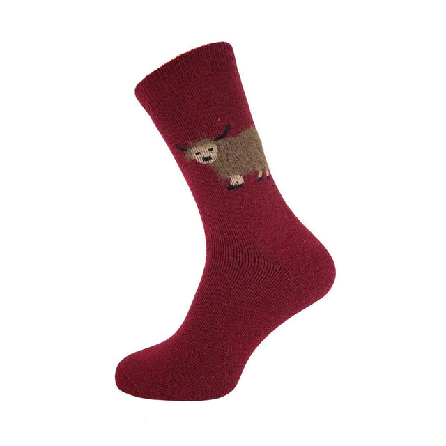 Maroon Fluffy Cow Wool Blend Men's Socks
