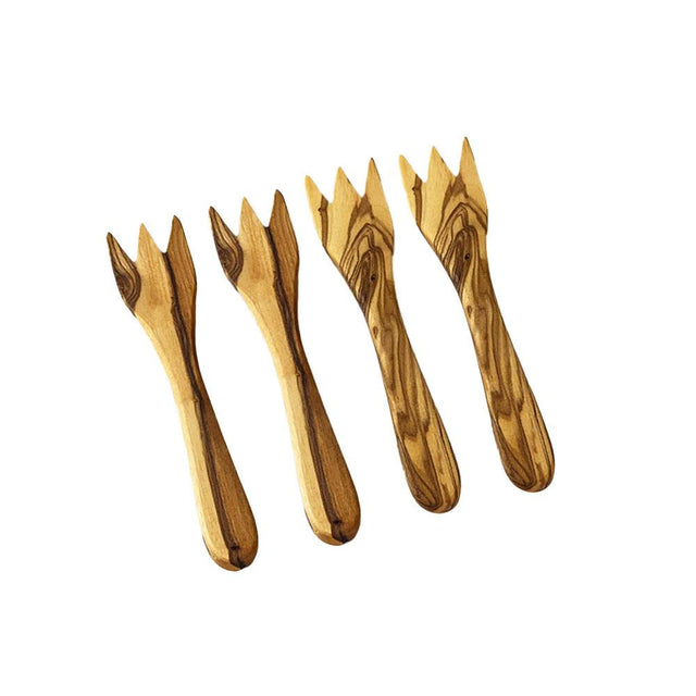 Mini Wooden Olive Forks Set Close Up