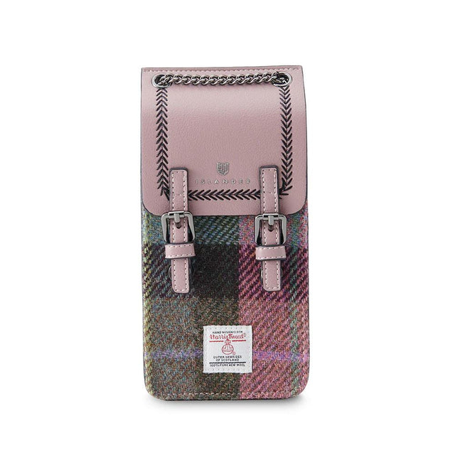 Harris Tweed Pink and Green Tartan Phone Tote Bag