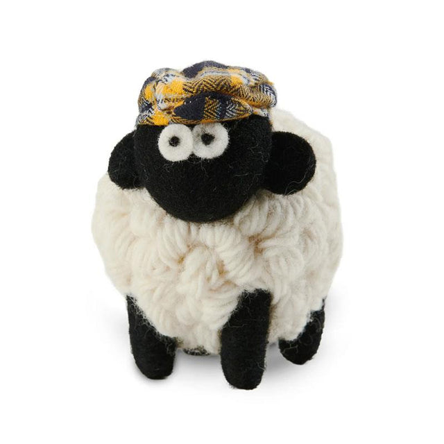 Large Yellow Tartan Flat Cap Sheep Decoration