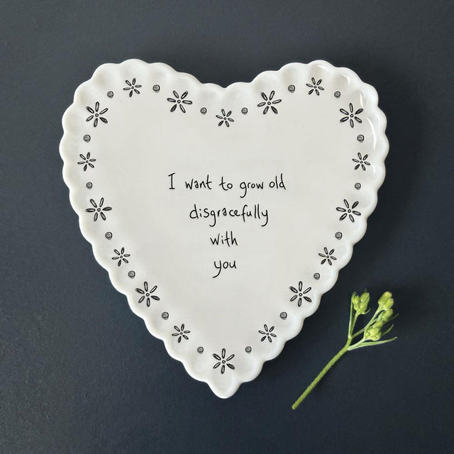 Want To Grow Old Scalloped Porcelain Heart Coaster