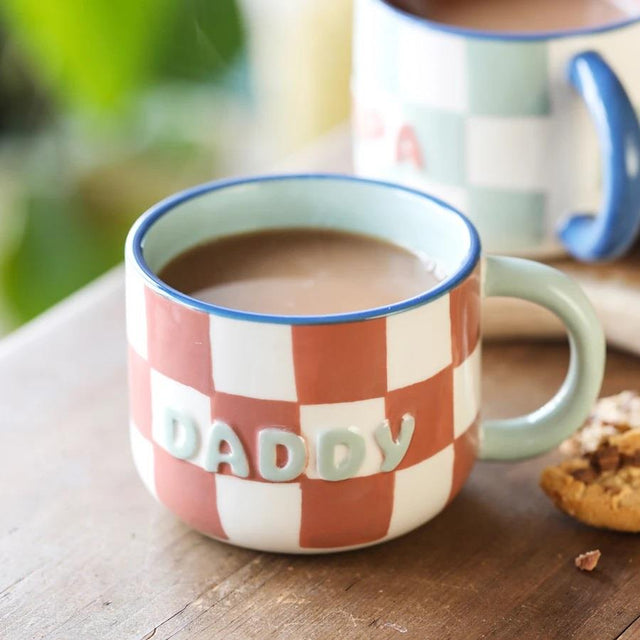 Daddy Contrast Checkerboard Ceramic Mug Close Up