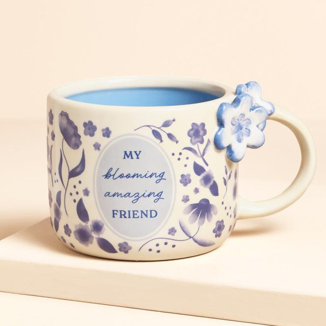 Amazing Friend Blue Wildflower Blooming Ceramic Mug Close Up