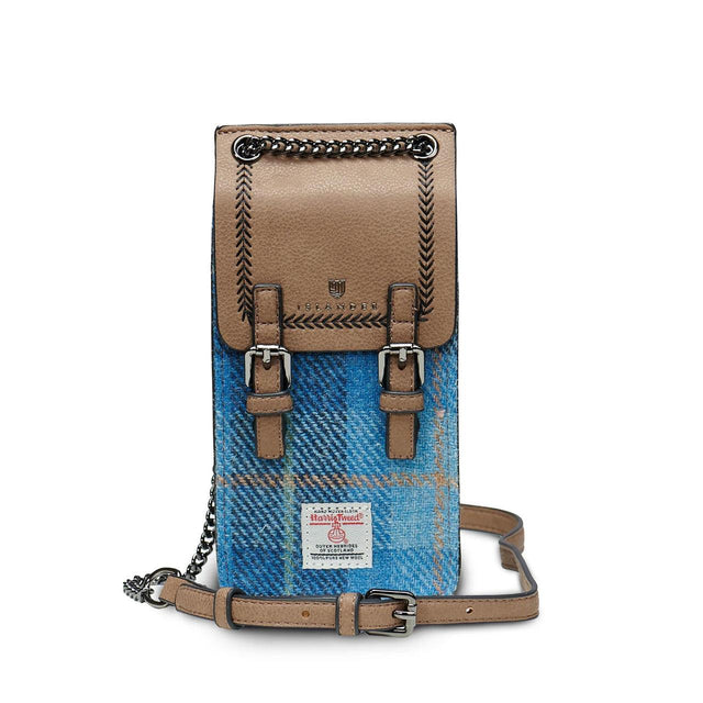 Harris Tweed Blue Tartan Phone Tote Bag
