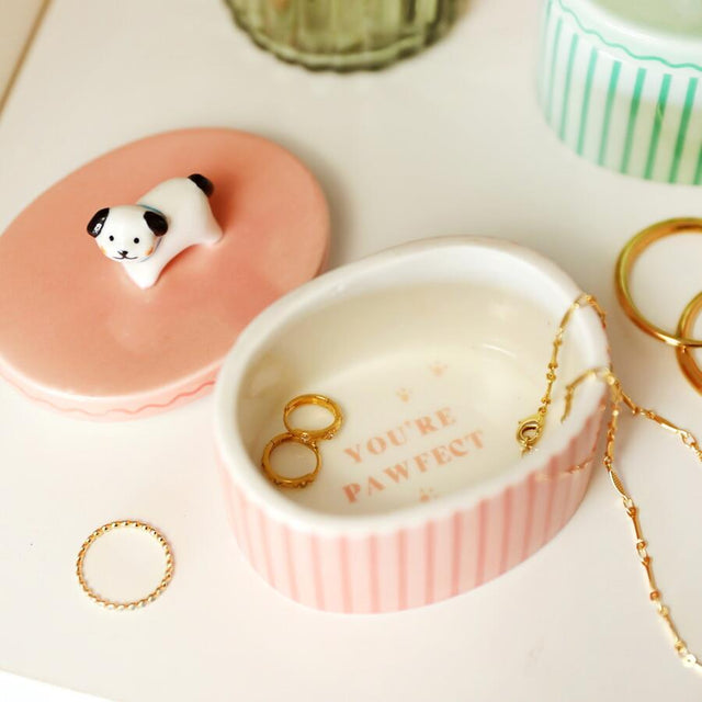 Pink Oval Dog Trinket Pot Open View