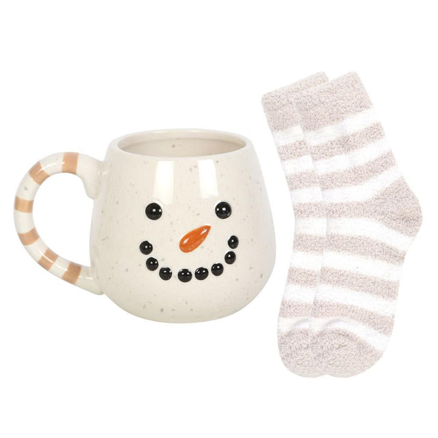 Snowman Christmas Mug and Socks Set Close Up