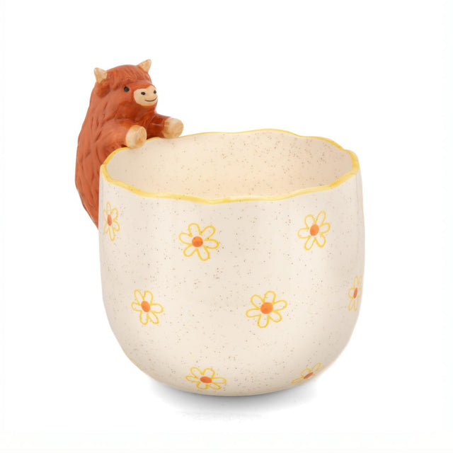 Peeking Highland Cow Planter Front Facing