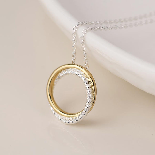 Gold and Silver Twist Double Circle Necklace