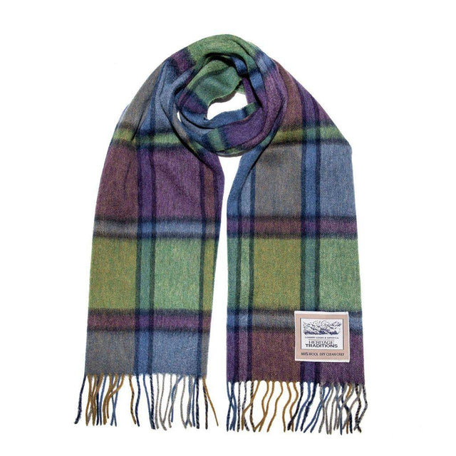 Moss Green Tartan Check Wool Scarf