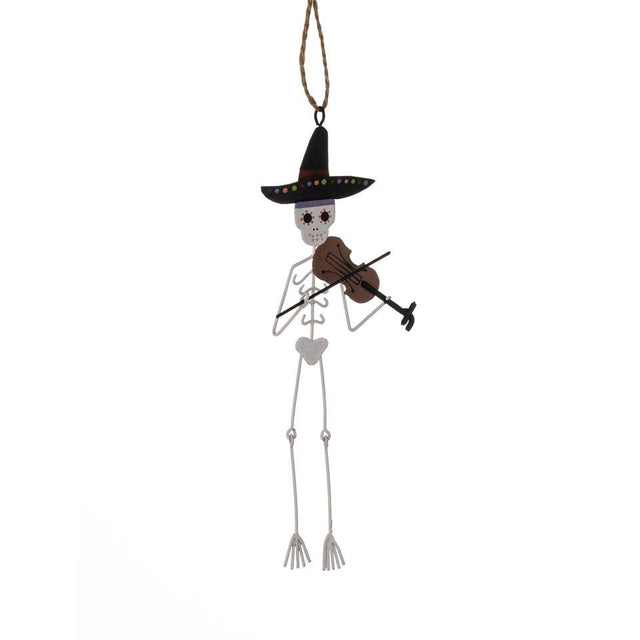 Shoeless Joe Skeleton Playing Violin Metal Hanging Decoration