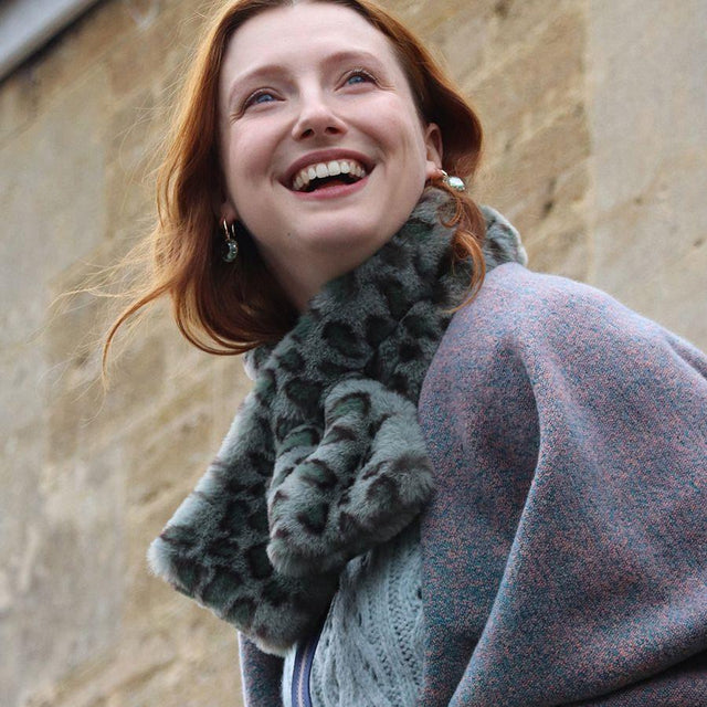 Green Animal Print Faux Fur Short Pull Through Scarf