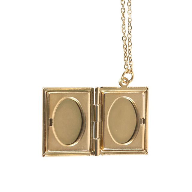 Gold Vintage Book Locket Necklace in Gift Box Pendant Close Up