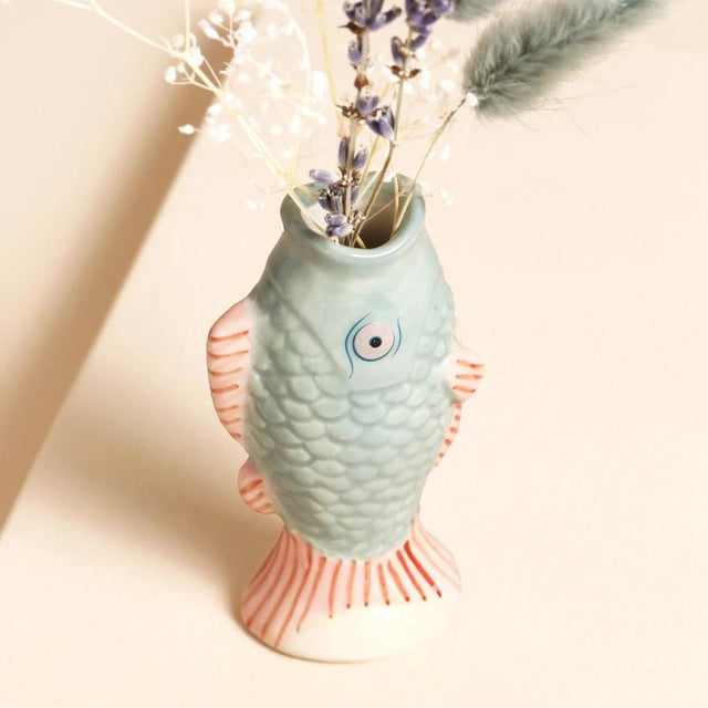 Blue Mini Fish Ceramic Bud Vase 