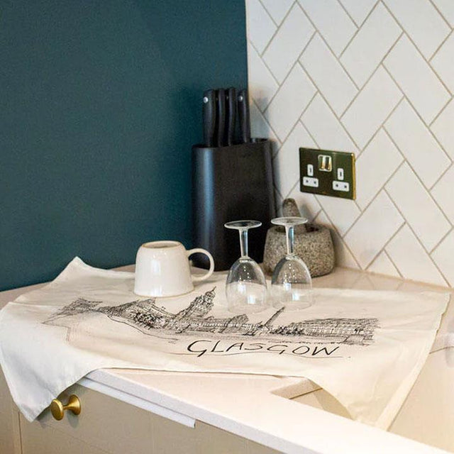Illustrated Glasgow Skyline Tea Towel Close Up