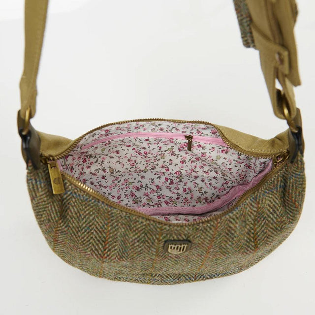Islander Harris Tweed Luna Cross Body Bag in Chestnut Herringbone Detail View