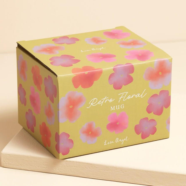 Retro Floral Yellow and Pink Ceramic Mug Gift Box