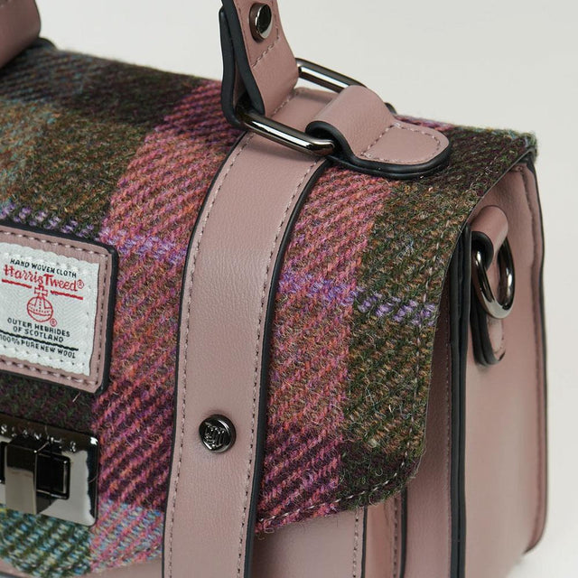 Pink and Green Tartan Harris Tweed Mini Satchel Close Up