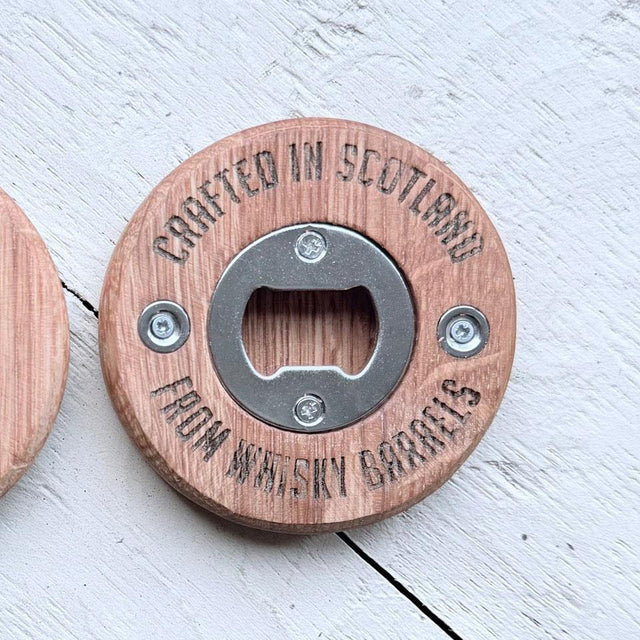 Whisky Barrel Oak Bottle Opener Stag Magnet Back Facing