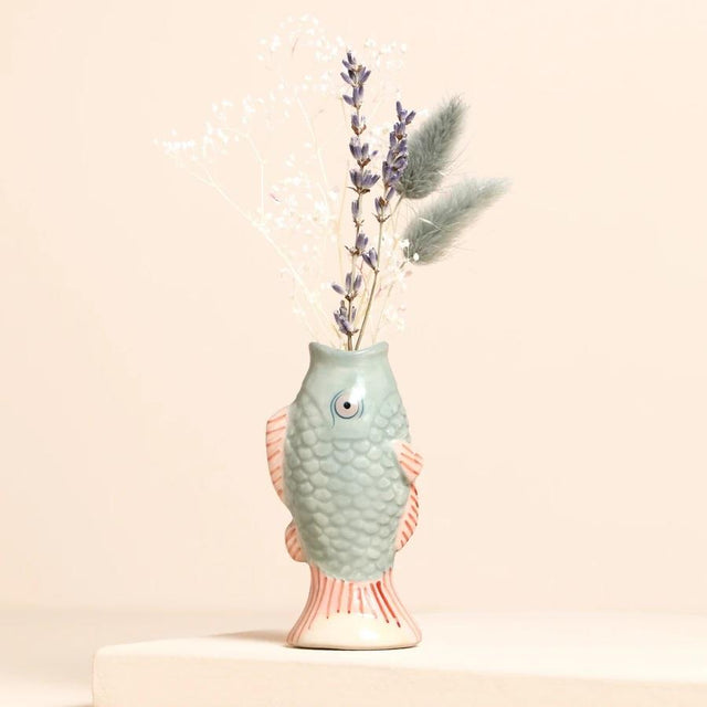 Blue Mini Fish Ceramic Bud Vase Full View