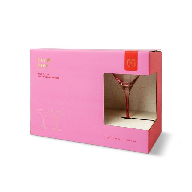 Blush Pink and Cherry Martini Glass Set Gift Box