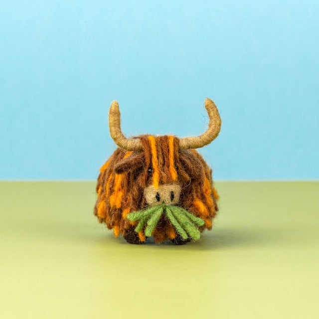 Mini Highland Cow with Grass Felt Hanging Decoration