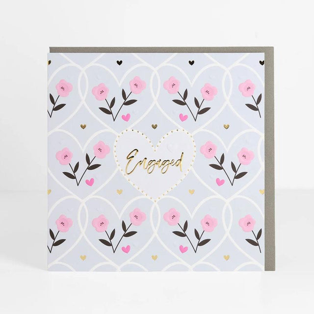 Engaged Blue Hearts & Flowers Card