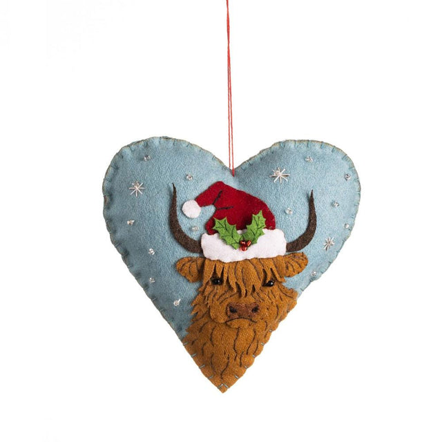 Highland Coo Heart Felt Hanging Decoration