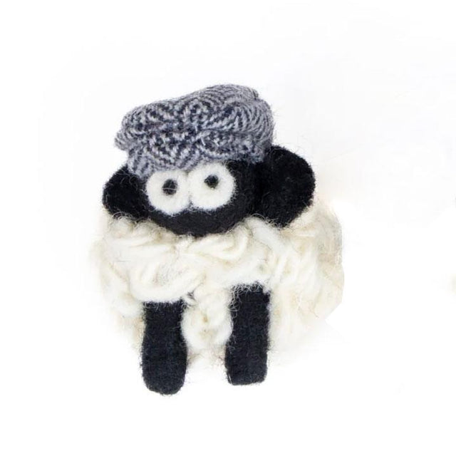 Grey Herringbone Tartan Flat Cap Sheep Magnet