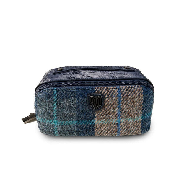 Harris Tweed Navy and Beige Tartan Mini Wash Bag