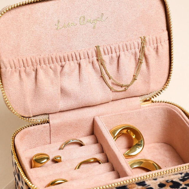 Leopard Print Velvet Rectangular Travel Jewellery Case Close Up