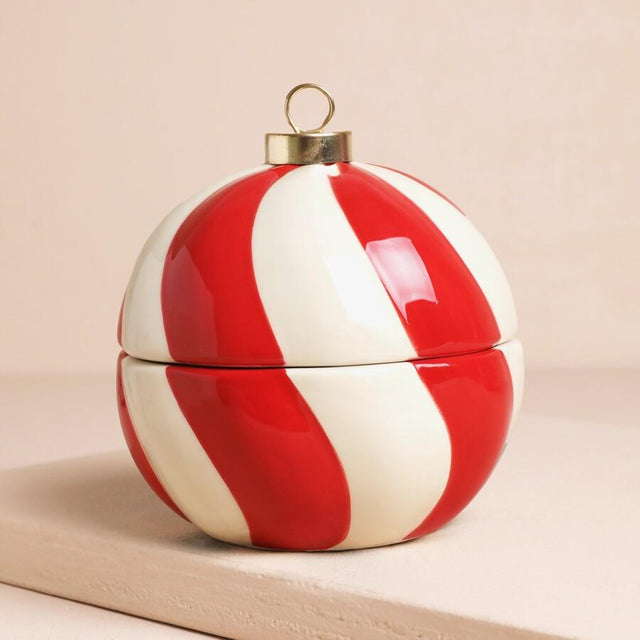 Candy Cane Stripe Cinnamon Bauble Candle Close Up