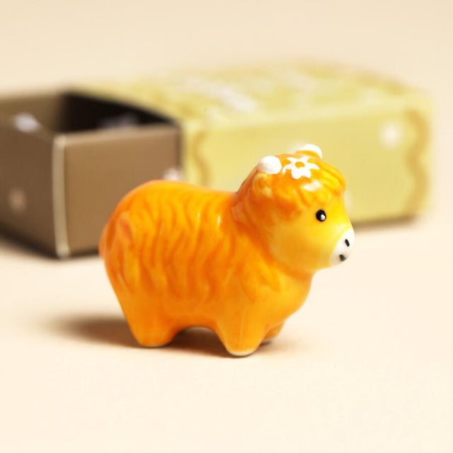 Highland Cow Matchbox Ceramic Token Close Up