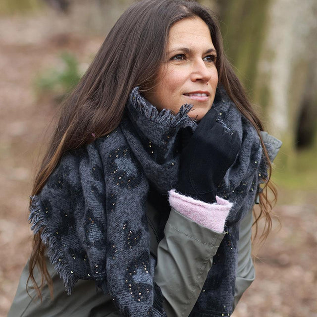 Grey and Brown Leopard Print Sequin Scarf