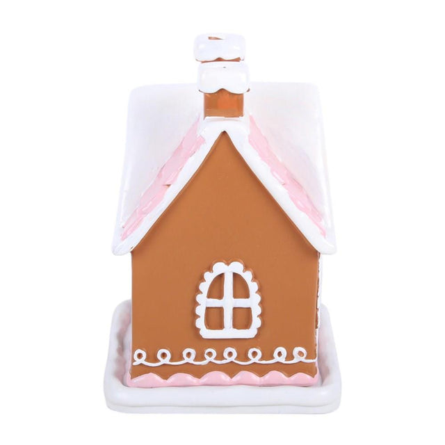 Pink Gingerbread House Incense Cone Burner Side Facing