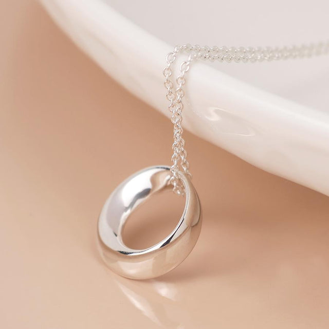Silver Smooth Ring Pendant on Curb Chain Necklace