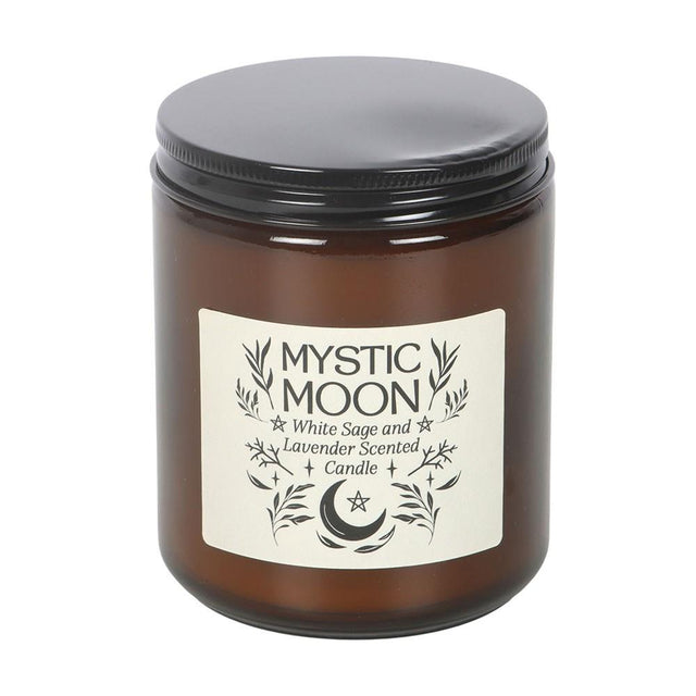 Mystic Moon Sage & Lavender Amber Glass Candle Close Up